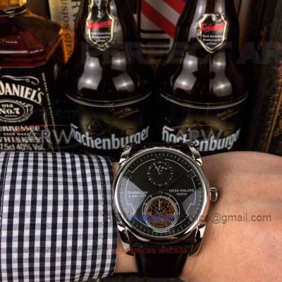 Perfect Replica Patek Philippe Grand Complications Black Tourbillon Moon-phase Dial 43mm Watch 